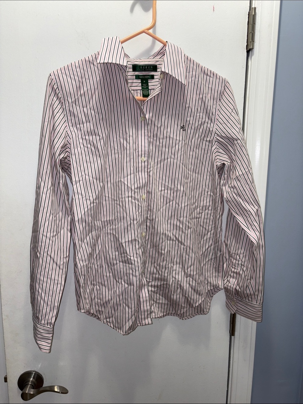 Ralph Lauren Pink and Navy Striped Dress Shirt size medium